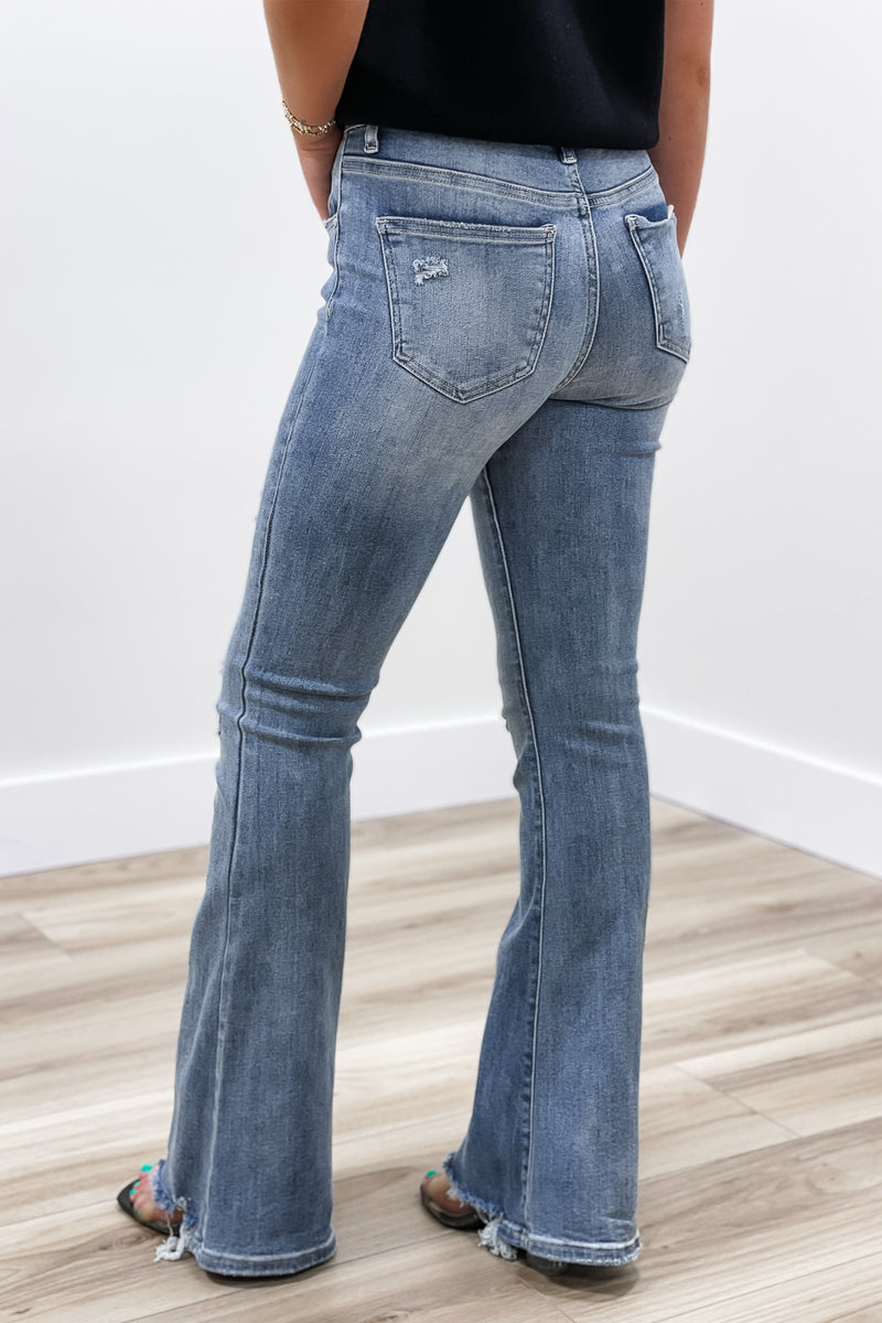 Ava High Rise Distressed Flare Jeans - Light Wash