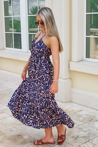 On My Mind Geo Print Halter Midi Dress - Navy