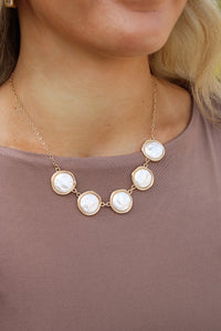 Pearl Link Disk Necklace - Gold