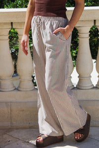 Weekend Wanderer Striped Wide Leg Pants - Brown