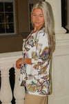 Abstract Allure Split Neck Top - Cream Multi