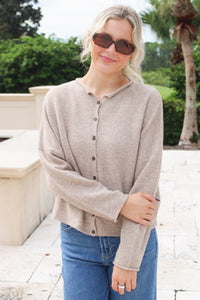The Hadley Button Down Knit Cardigan - Lt Mocha