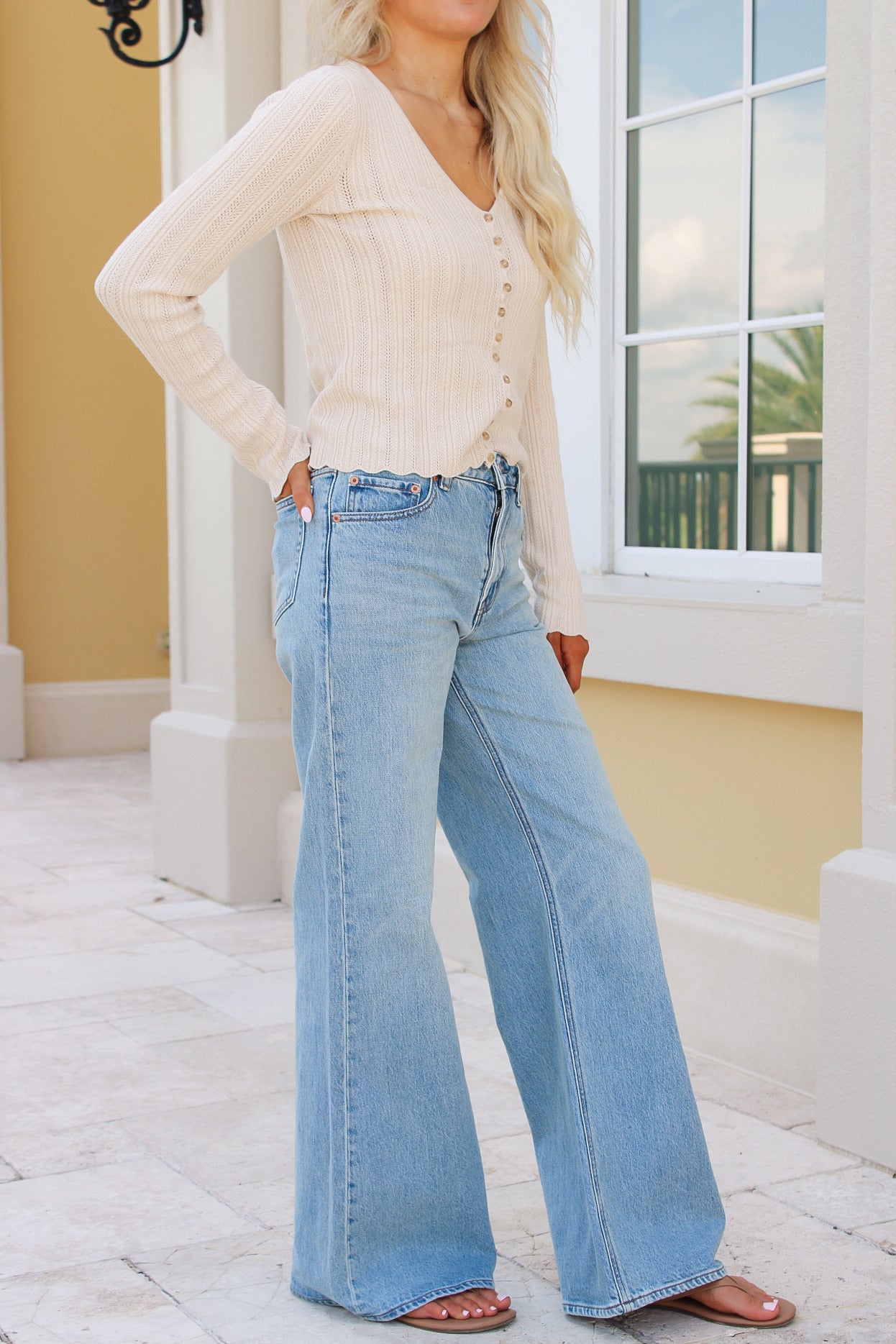 Z Supply: The Stunner Mid Rise Wide Leg Jeans - Downtown