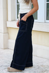 Willow Stitched Contrast Wide Leg Pant - Navy