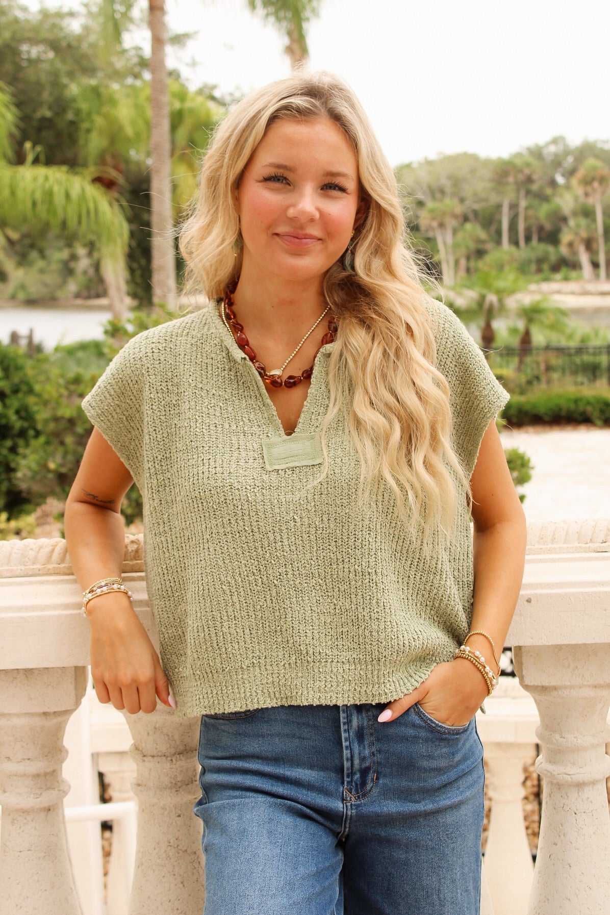 Cozy Dreams Cropped Sleeveless Sweater - Sage
