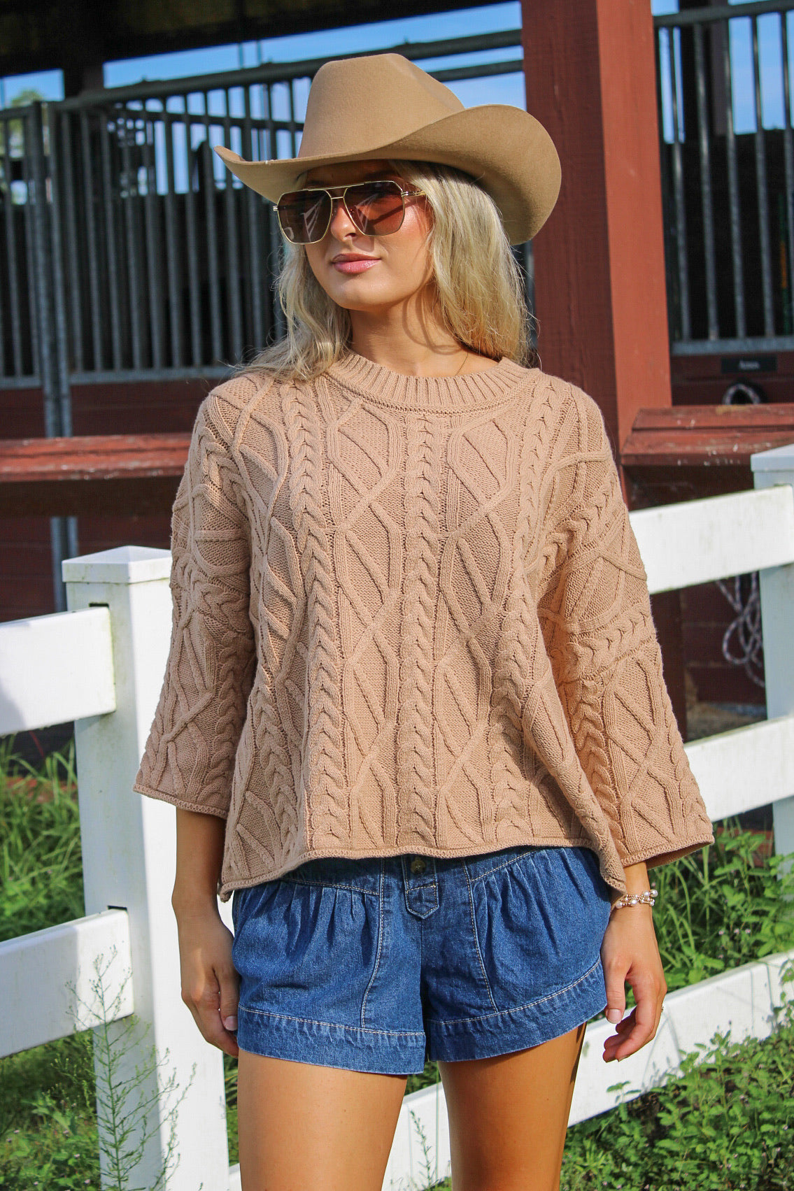 Cozy Farmhouse Cable Knit Sweater - Taupe