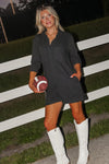 Count Me In Button Down Romper - Charcoal