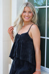 Effortless Days Mineral Washed Tie Top - Black
