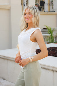 Sadie & Sage: Faithful Cowl Neck Tank - White