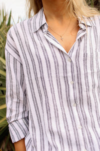Z Supply: The Perfect Striped Button Up Top - White