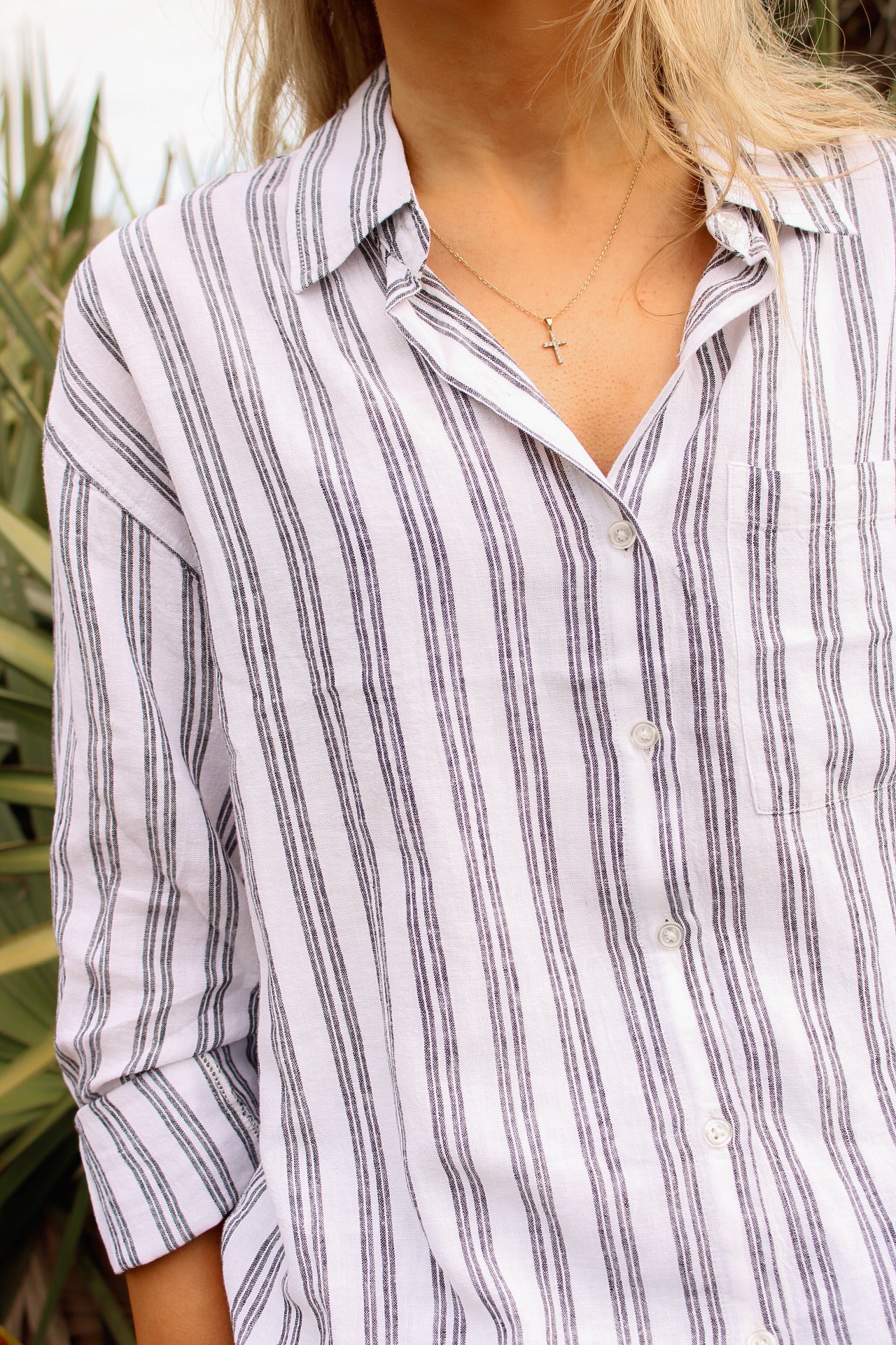 Z Supply: The Perfect Striped Button Up Top - White