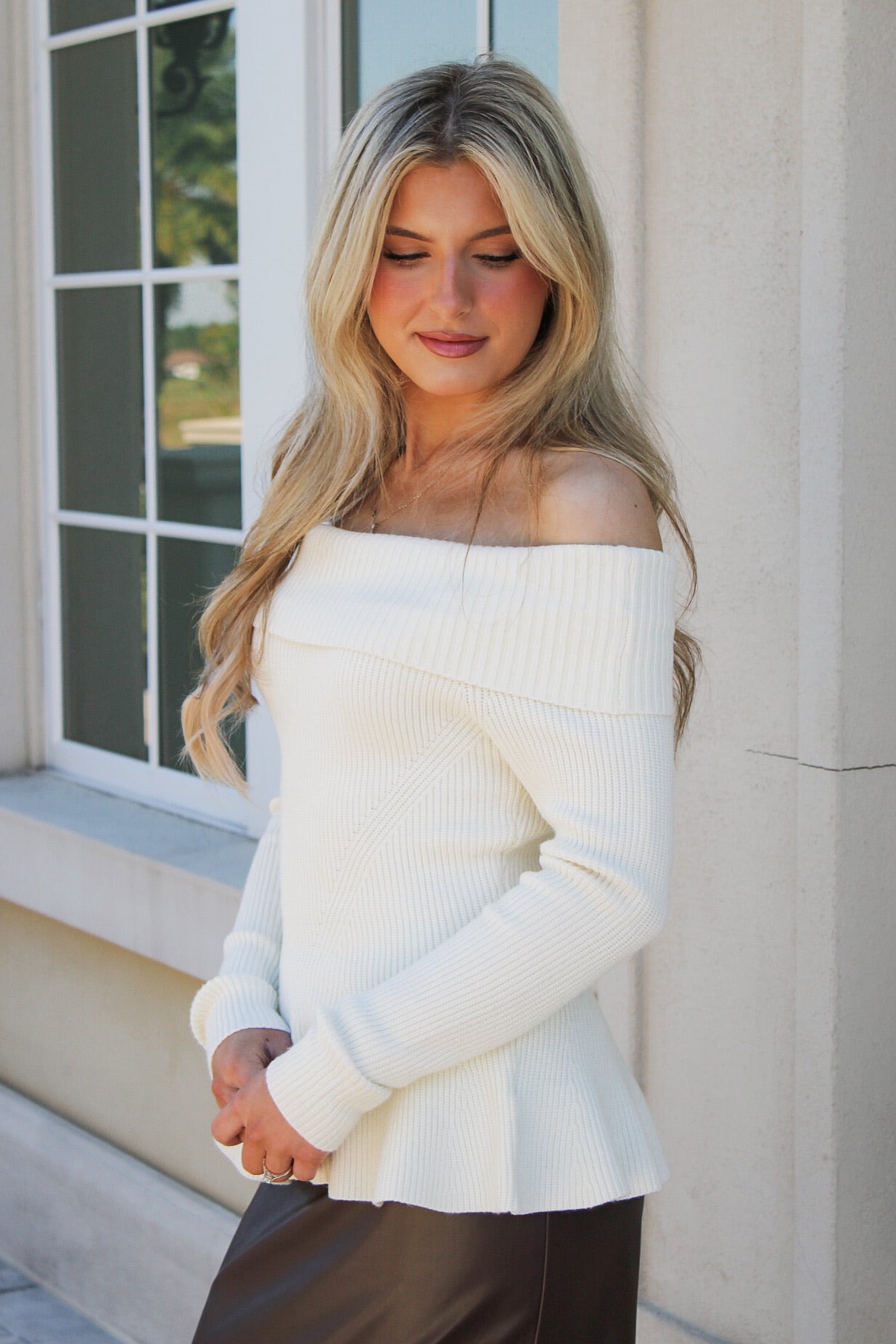 Flirty Flare Off Shoulder Peplum Top - Cream – Makk Fashions