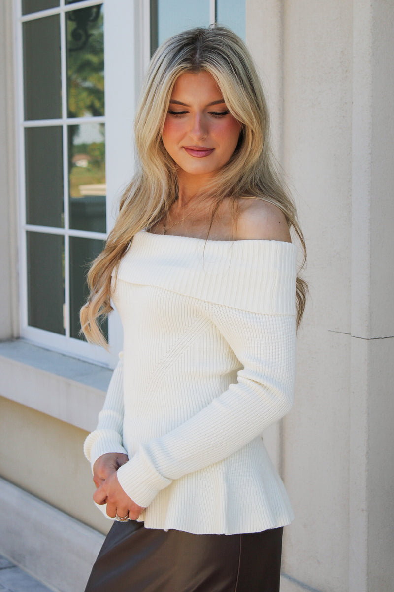 Flirty Flare Off Shoulder Peplum Top - Cream