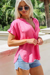 Breezy Oceans V-Neck Smocked Top - Pink
