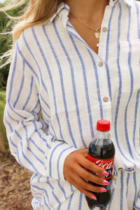 Salt Air Striped Button Down Top - Blue