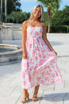 Heading To The Tropics Tiered Midi Dress - Pink