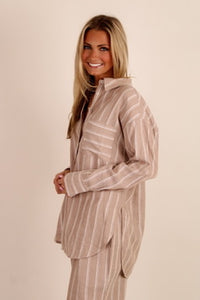Understated Edge Striped Button Down Shirt - Almond