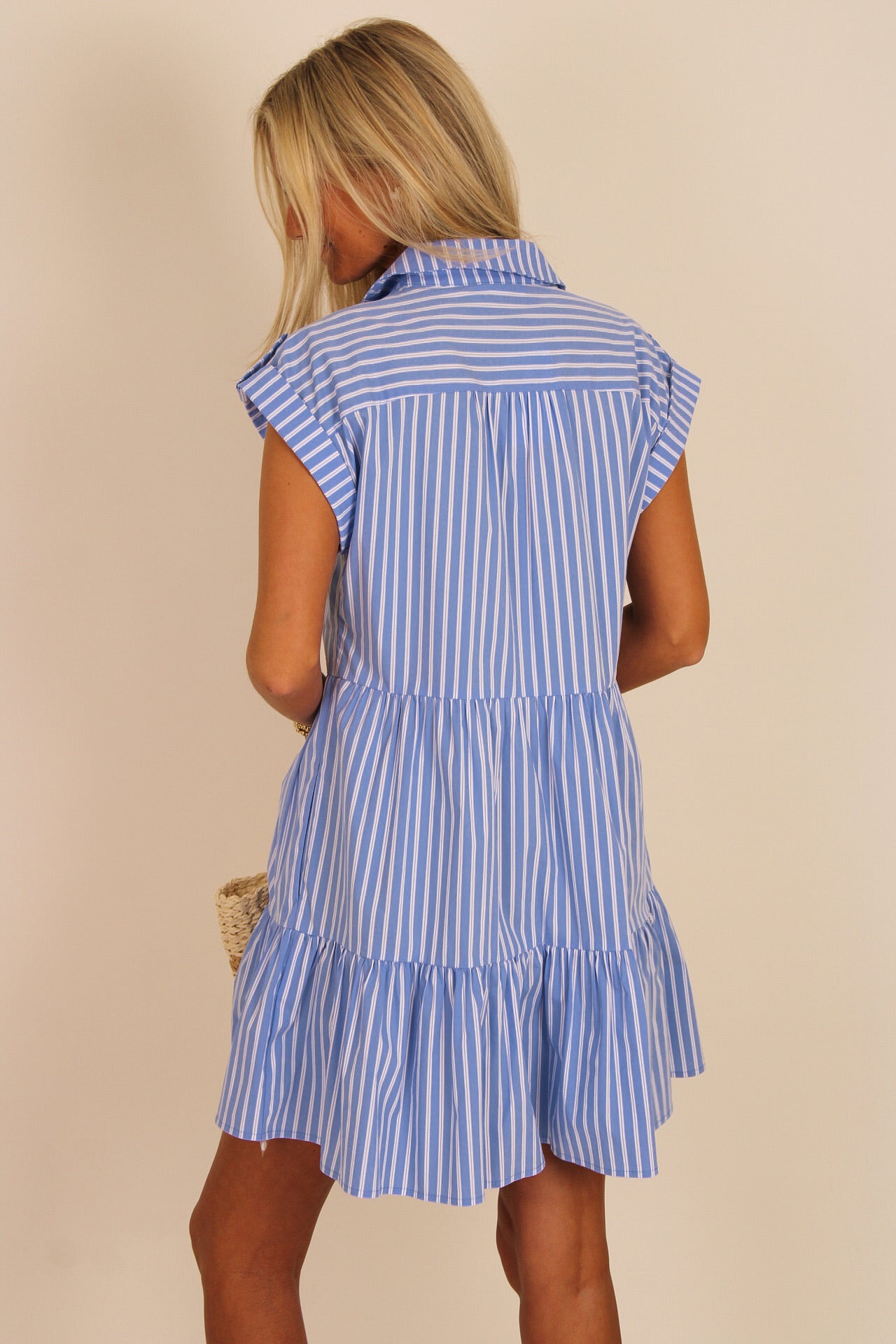 Seaside Stroll Button Down Mini Dress - Blue