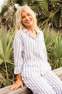 Z Supply: The Perfect Striped Button Up Top - White