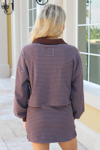 The Berkley Stripe Collared Pullover - Frosted Mocha