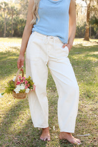 The Edit Drawstring Barrel Jeans - Ecru