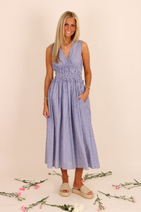 Coastal Moments Striped Midi Dress - Blue/White