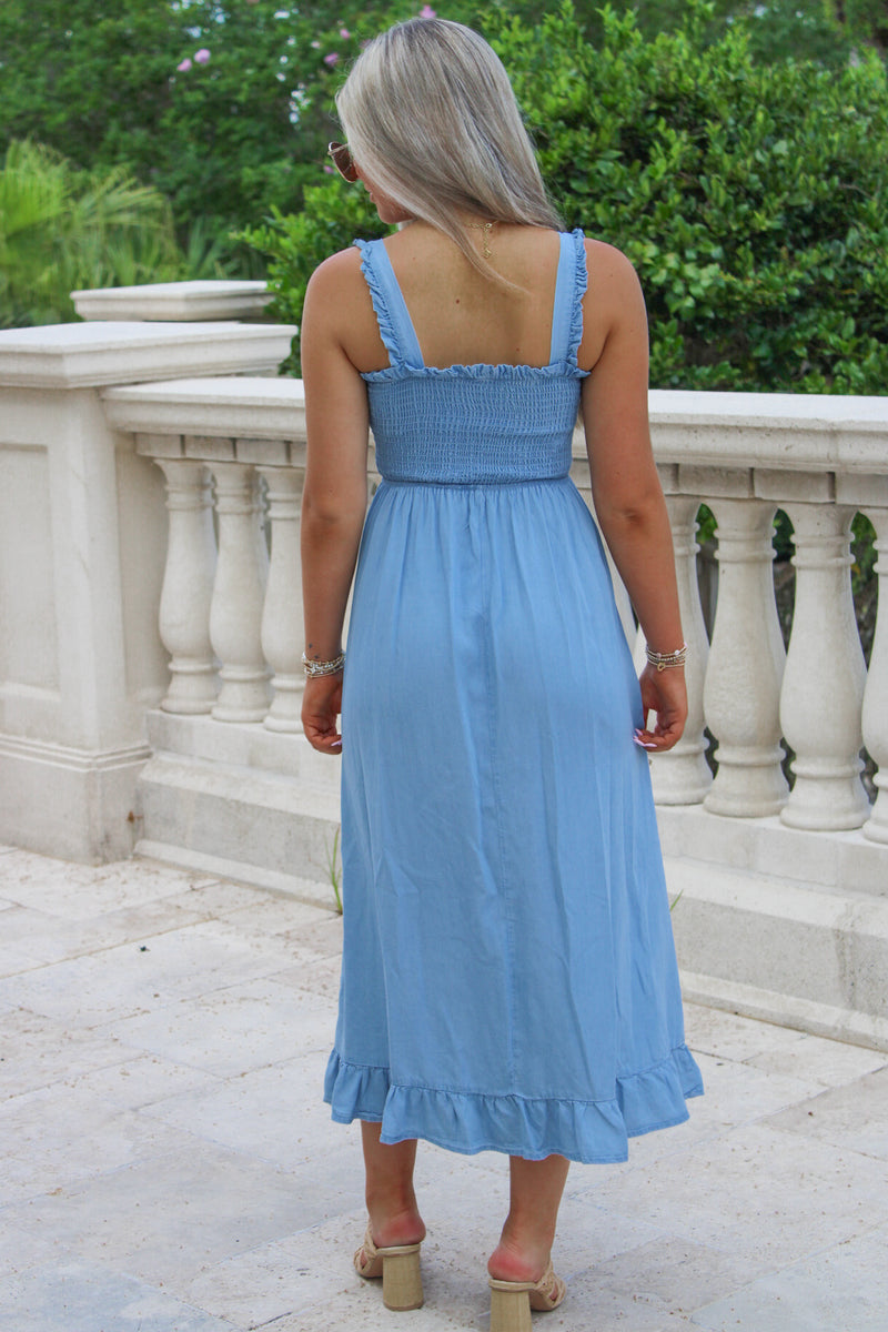 Sunkissed Summers Smocked Midi Dress - Denim