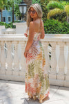 Desert Palms Halter Maxi Dress - Tan Multi