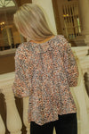 Leopard Lure Ruffle Neck Top - Taupe