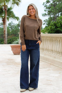 Always Charming Boat Neck Sweater - Brown