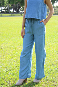 Breezy Bay Wide Leg Pants - Chambray