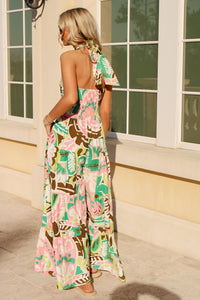 Palm Breeze Halter Neck Jumpsuit - Pink Multi