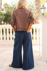 The Weekender Drawstring Wide Leg Jeans - Dk Denim
