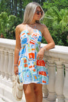 Vacay In Paradise Halter Mini Dress - Multi
