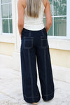 Willow Stitched Contrast Wide Leg Pant - Navy