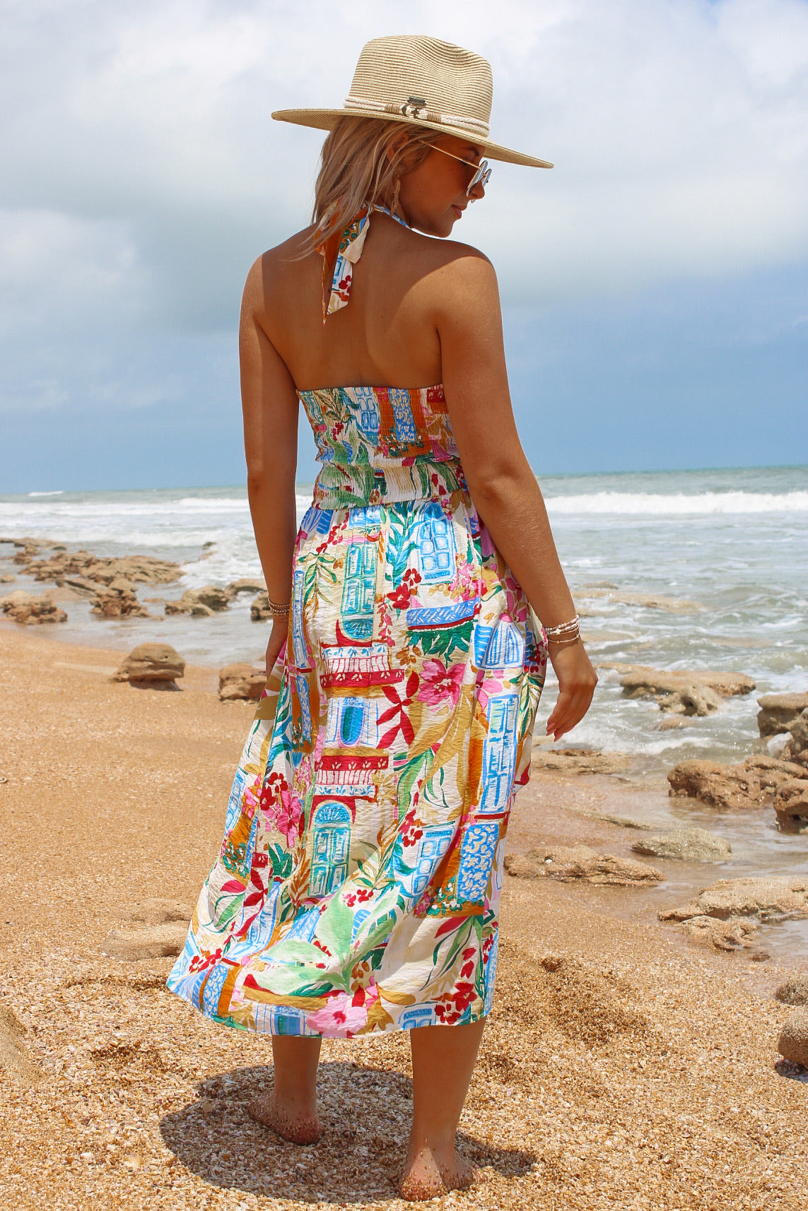 Feeling So Vibrant Halter Midi Dress - Multi