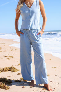 Morning Coast Wide Leg Pants - Lt Denim