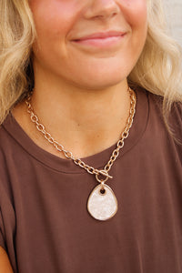 Link Chain Pearl Charm Necklace - Gold