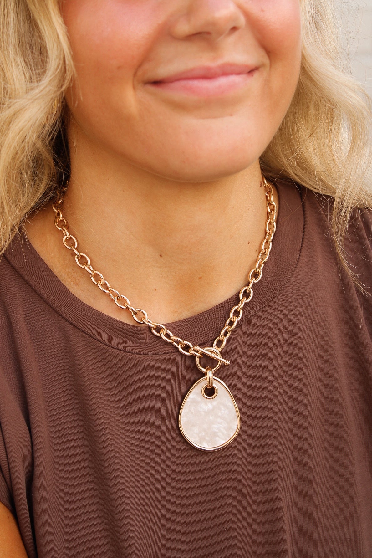 Link Chain Pearl Charm Necklace - Gold