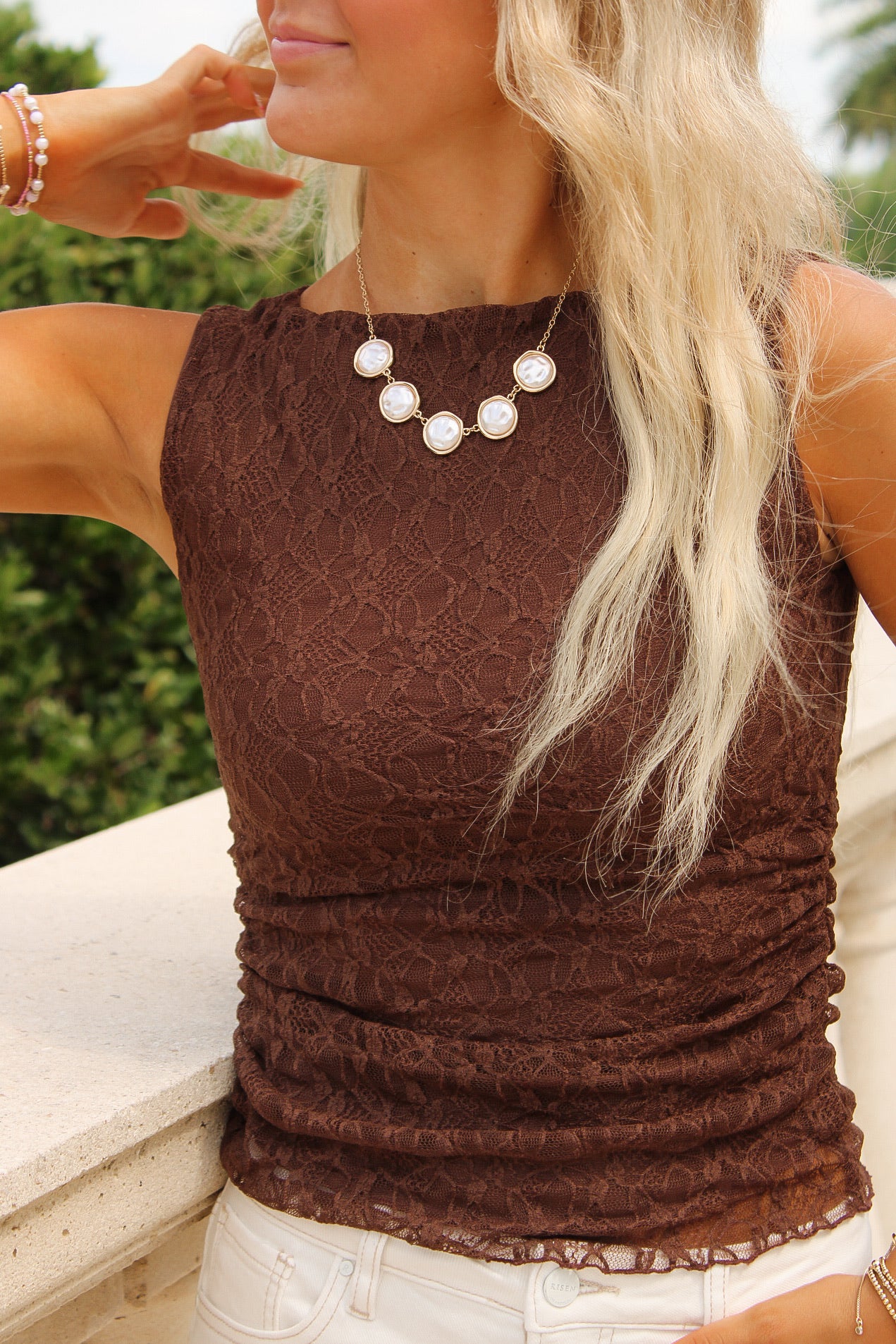 All The Details Ruched Top - Brown