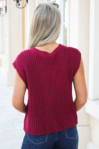 Everyday Ease Button Down Knit Vest - Wine