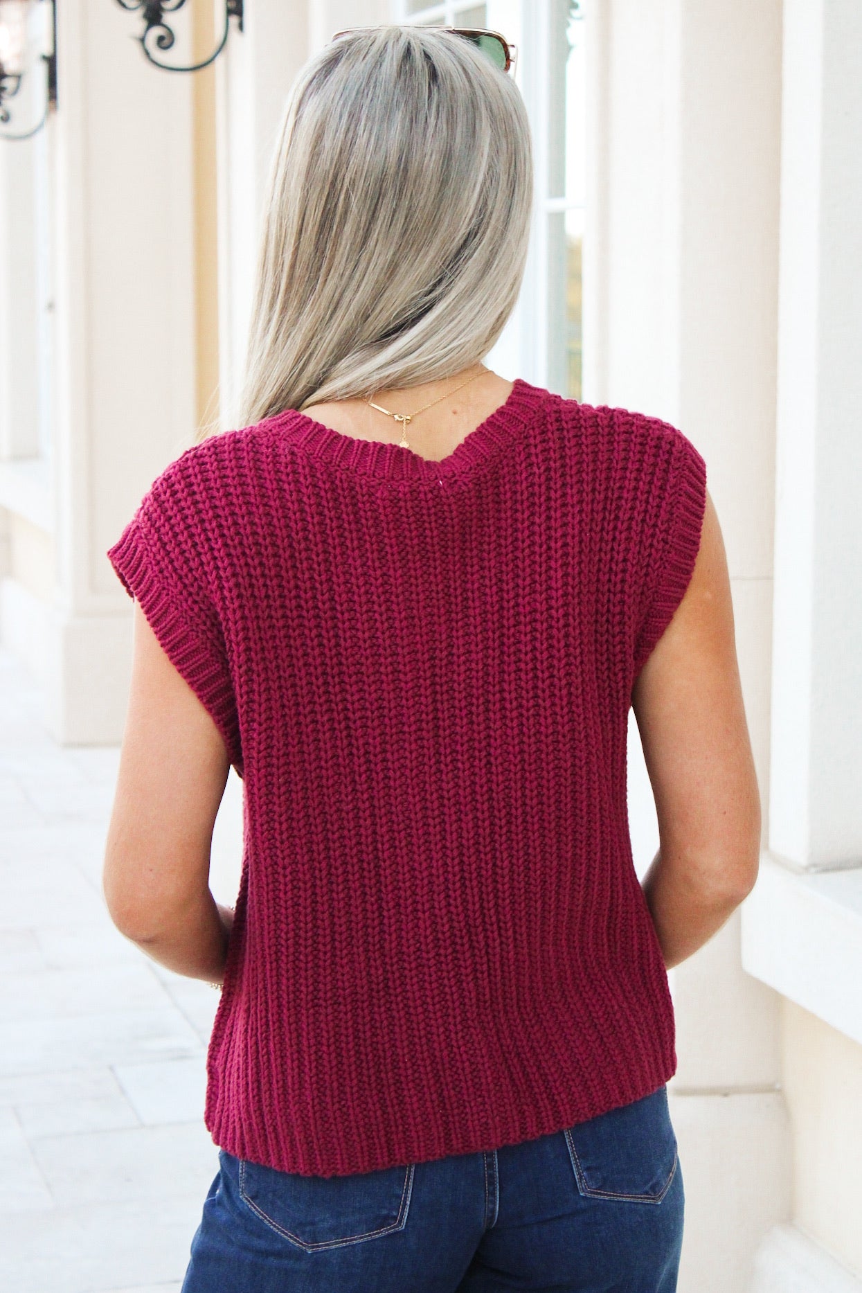 Everyday Ease Button Down Knit Vest - Wine