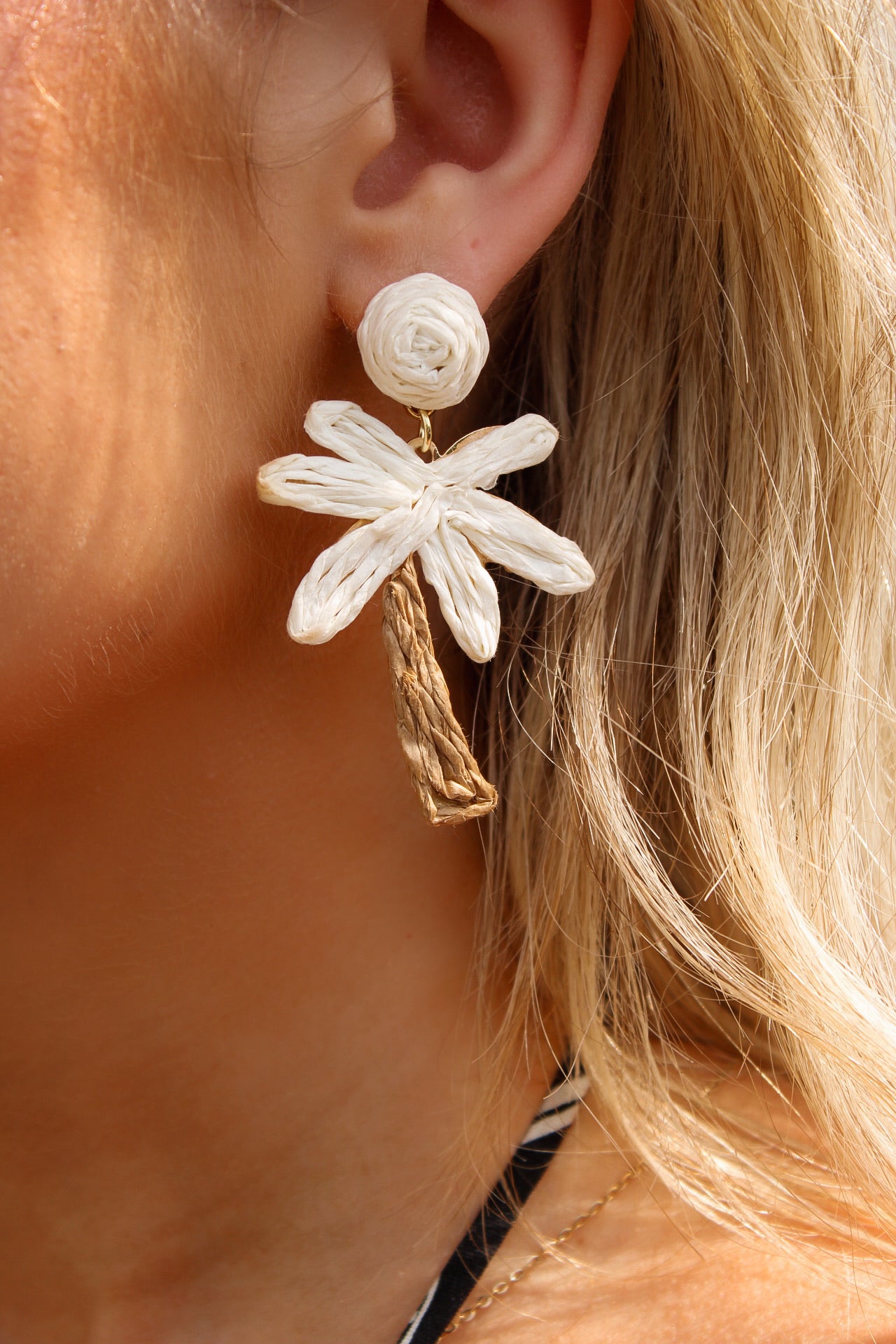 Raffia Palm Tree Earrings - Ivory