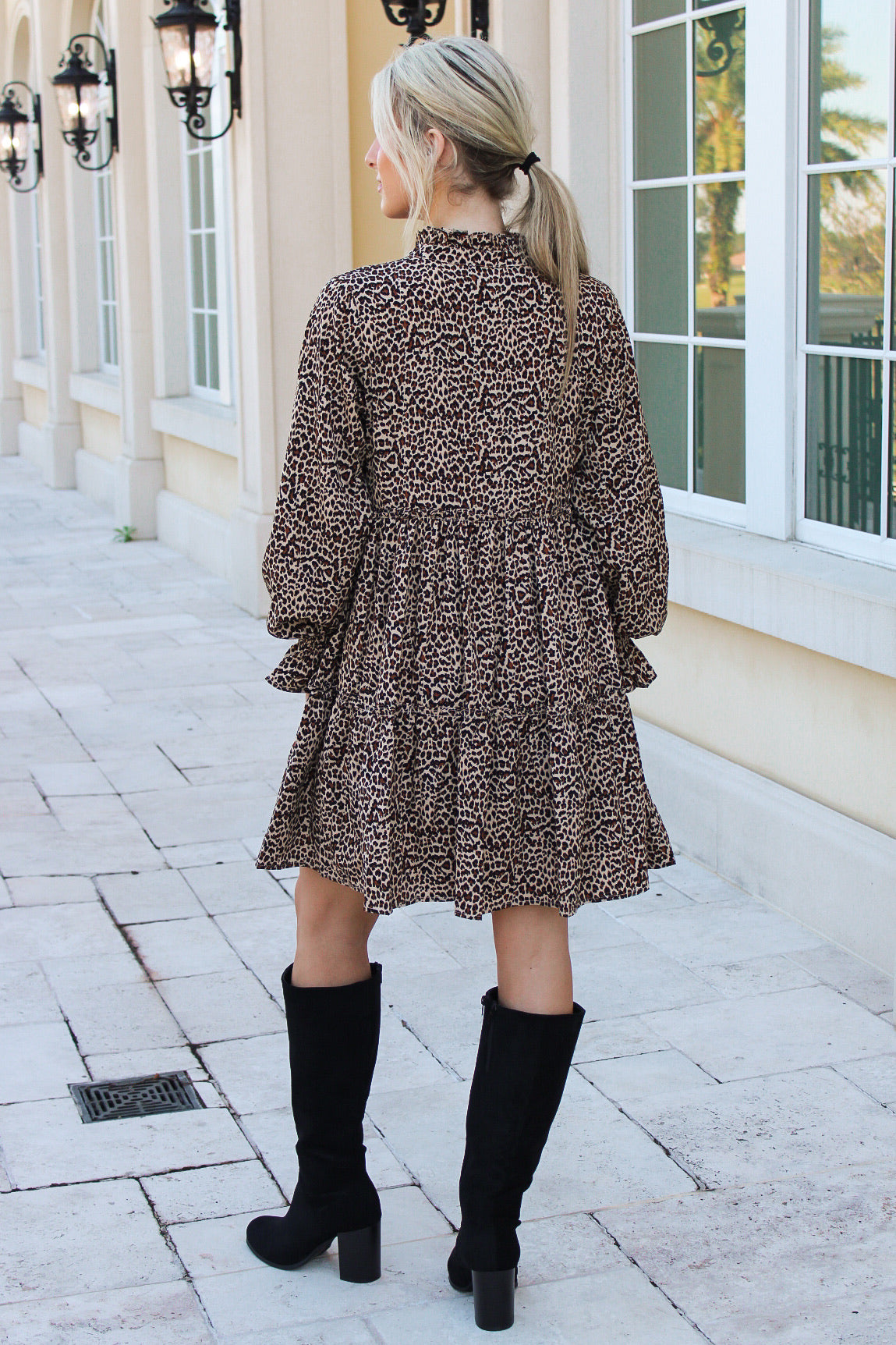 Ready To Roar Leopard Print Tiered Mini Dress - Taupe