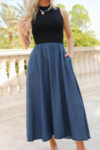 Modern Muse Mock Neck Sleeveless Midi Dress - Black Combo