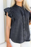 Cheer With Me Flutter Sleeve Top - Black
