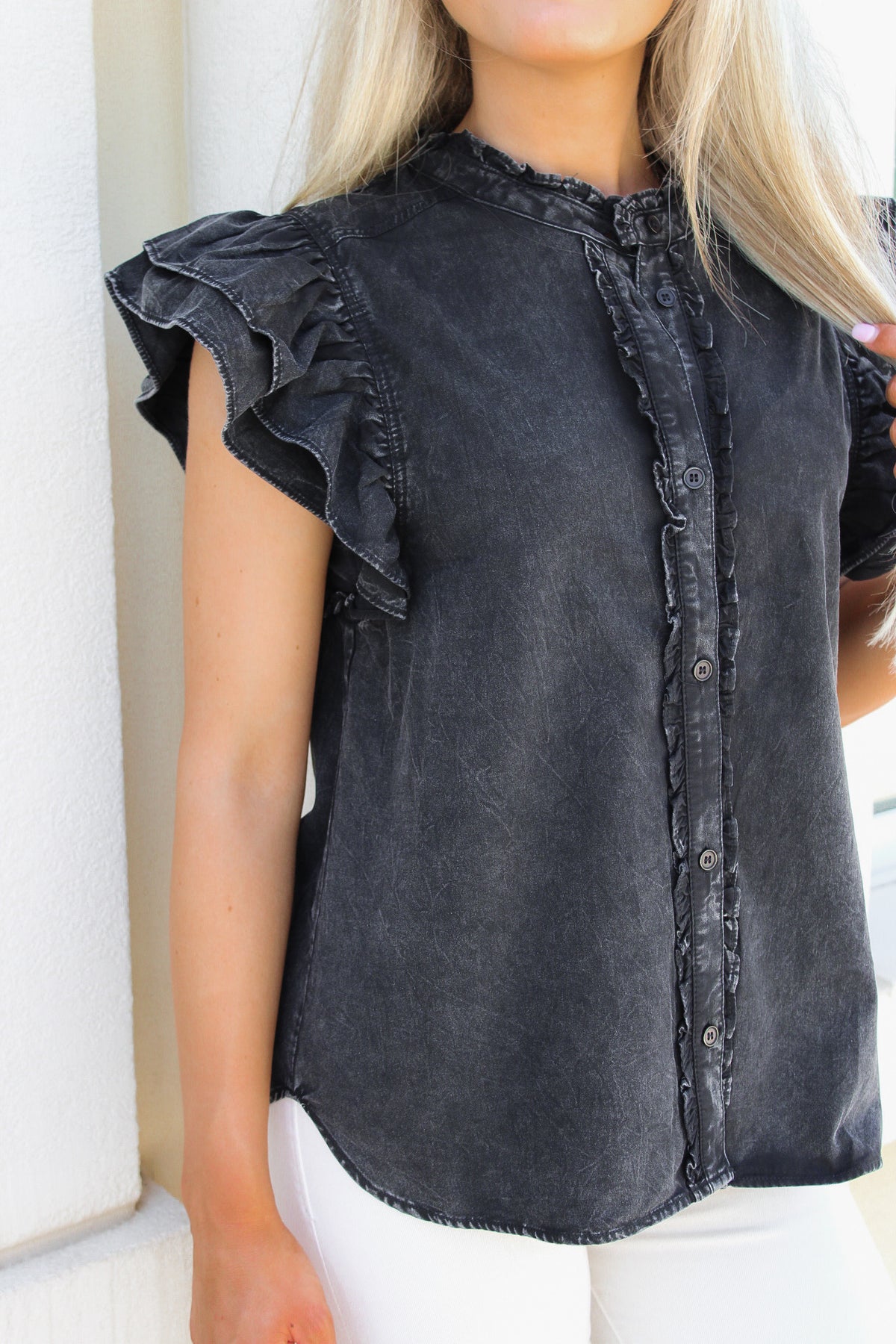 Cheer With Me Flutter Sleeve Top - Black