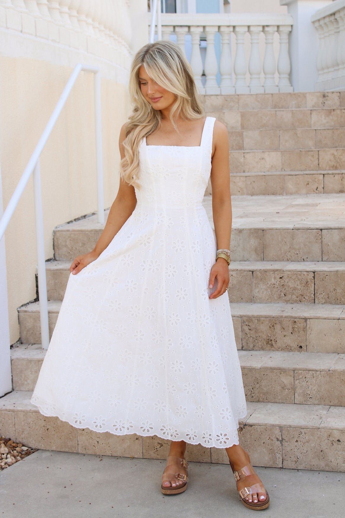 Unwritten Summer Eyelet Midi Dress - White