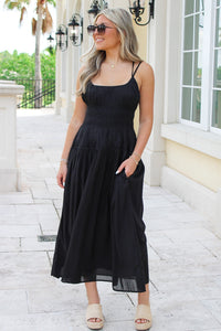 Date Night Dinners Smocked Maxi Dress - Black
