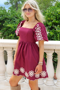 Amber Bloom Embroidered Mini Dress - Plum